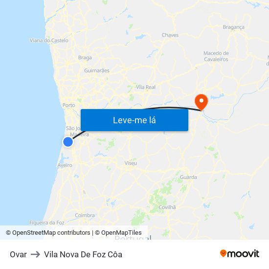 Ovar to Vila Nova De Foz Côa map