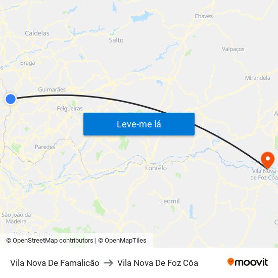 Vila Nova De Famalicão to Vila Nova De Foz Côa map
