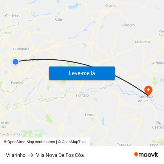 Vilarinho to Vila Nova De Foz Côa map