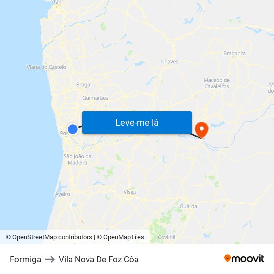 Formiga to Vila Nova De Foz Côa map