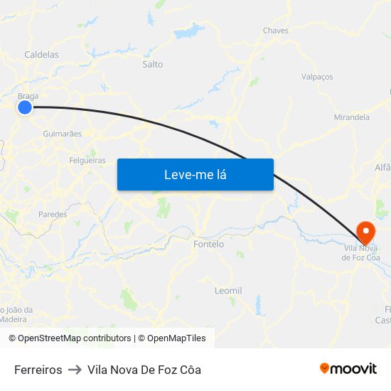 Ferreiros to Vila Nova De Foz Côa map