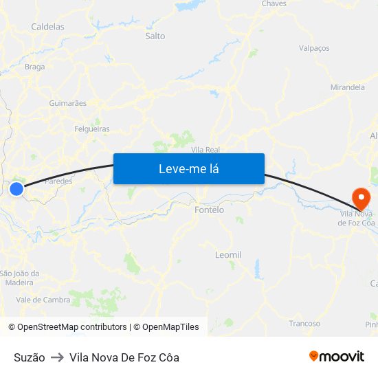 Suzão to Vila Nova De Foz Côa map