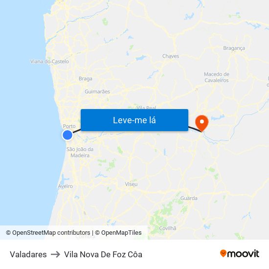 Valadares to Vila Nova De Foz Côa map