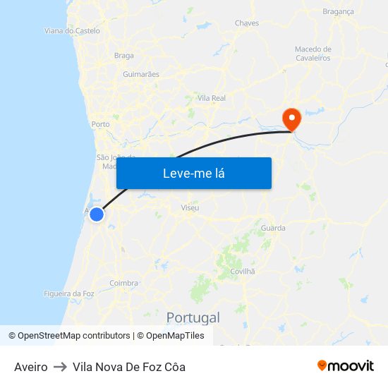 Aveiro to Vila Nova De Foz Côa map