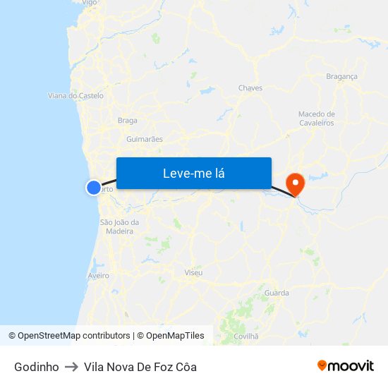 Godinho to Vila Nova De Foz Côa map