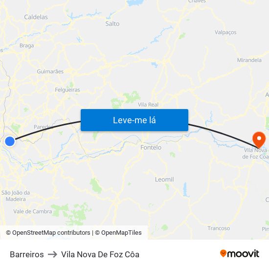 Barreiros to Vila Nova De Foz Côa map