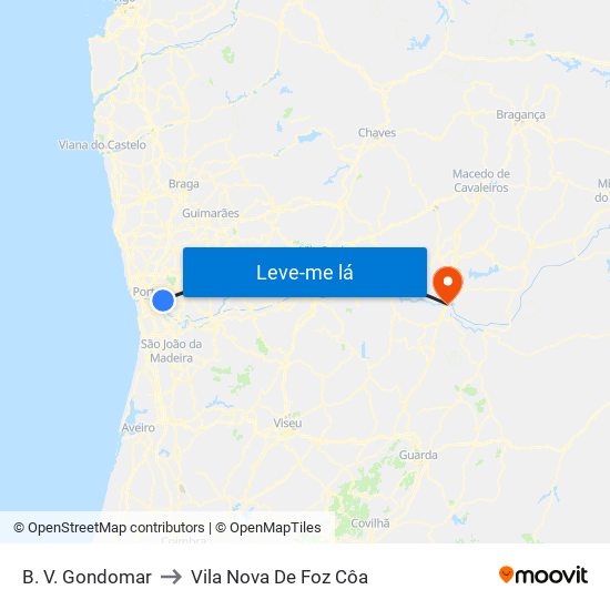 B. V. Gondomar to Vila Nova De Foz Côa map