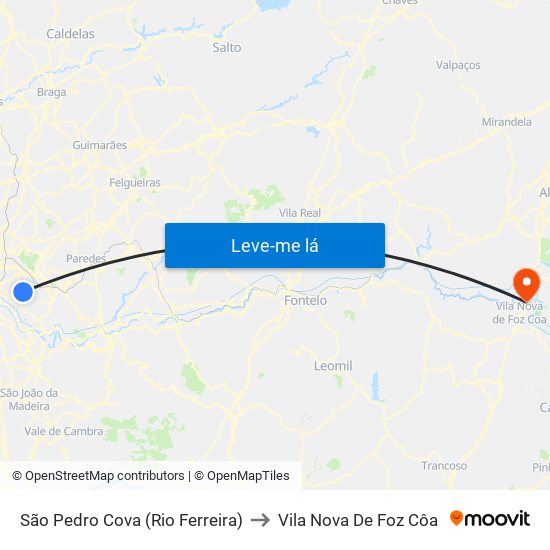 São Pedro Cova (Rio Ferreira) to Vila Nova De Foz Côa map