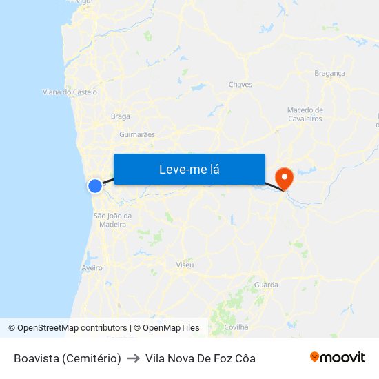 Boavista (Cemitério) to Vila Nova De Foz Côa map