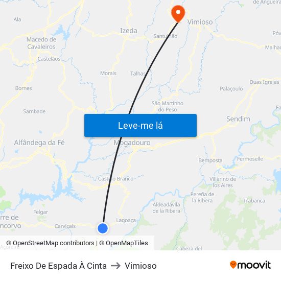 Freixo De Espada À Cinta to Vimioso map