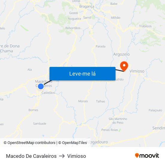 Macedo De Cavaleiros to Vimioso map