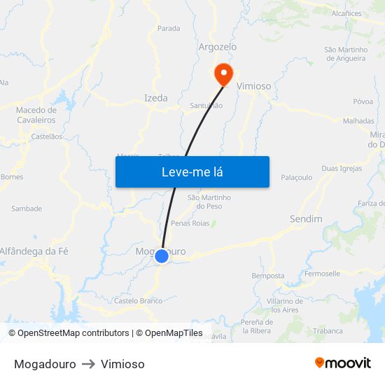 Mogadouro to Vimioso map