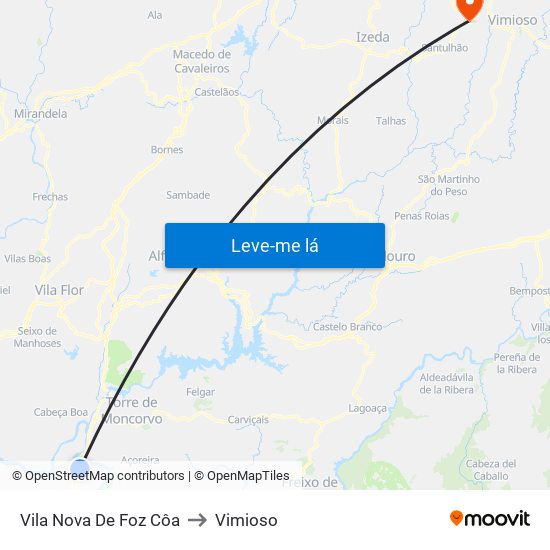 Vila Nova De Foz Côa to Vimioso map