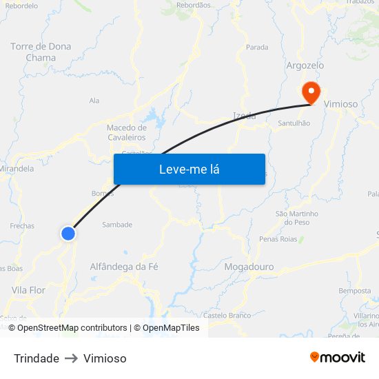 Trindade to Vimioso map