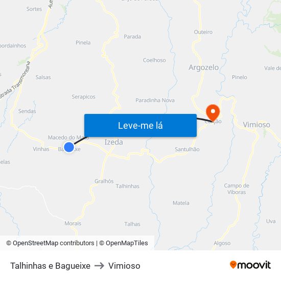 Talhinhas e Bagueixe to Vimioso map