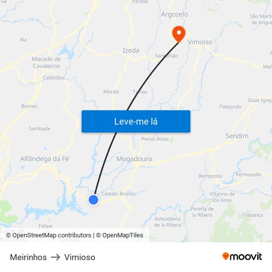 Meirinhos to Vimioso map