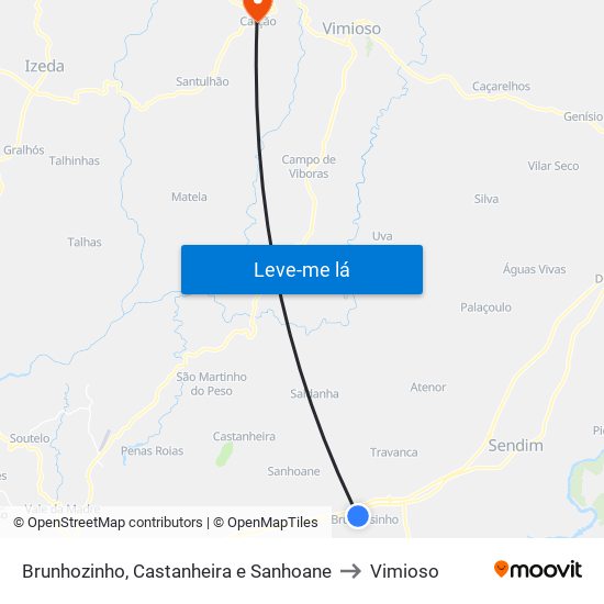 Brunhozinho, Castanheira e Sanhoane to Vimioso map