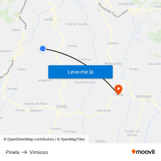 Pinela to Vimioso map