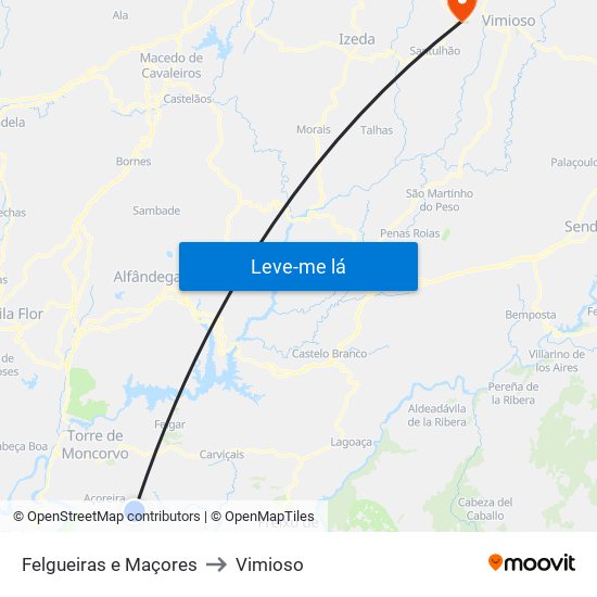 Felgueiras e Maçores to Vimioso map