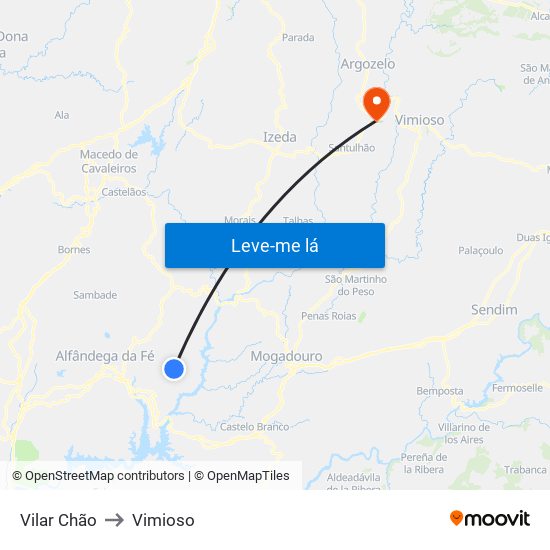 Vilar Chão to Vimioso map