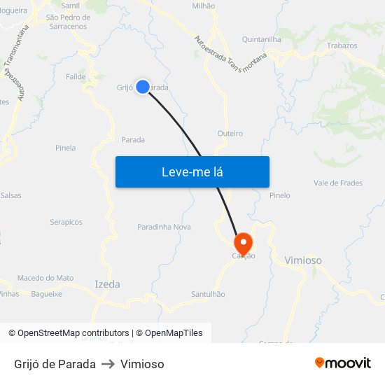 Grijó de Parada to Vimioso map