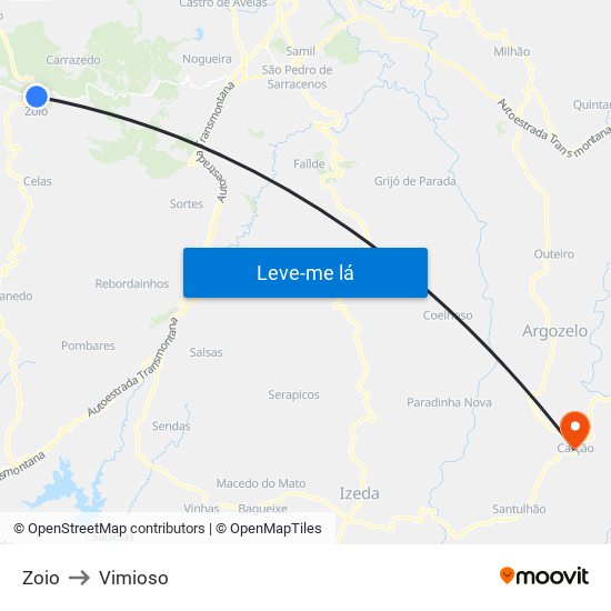 Zoio to Vimioso map