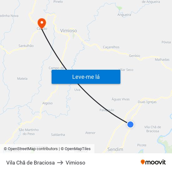 Vila Chã de Braciosa to Vimioso map