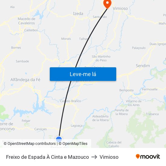 Freixo de Espada À Cinta e Mazouco to Vimioso map