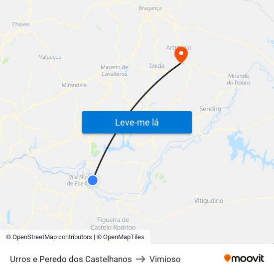 Urros e Peredo dos Castelhanos to Vimioso map