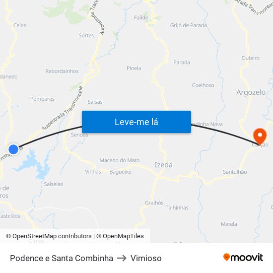 Podence e Santa Combinha to Vimioso map