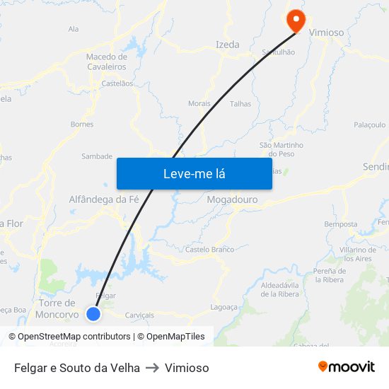 Felgar e Souto da Velha to Vimioso map