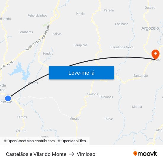 Castelãos e Vilar do Monte to Vimioso map
