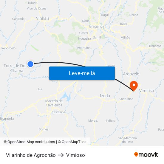 Vilarinho de Agrochão to Vimioso map