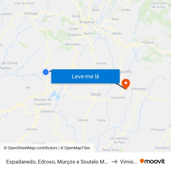 Espadanedo, Edroso, Murçós e Soutelo Mourisco to Vimioso map