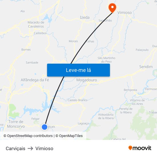 Carviçais to Vimioso map