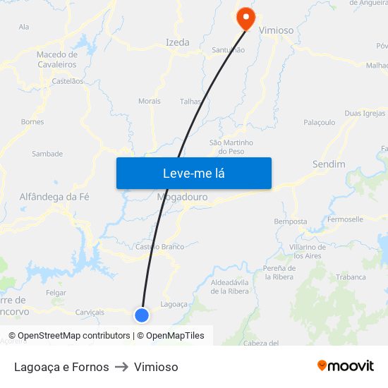 Lagoaça e Fornos to Vimioso map