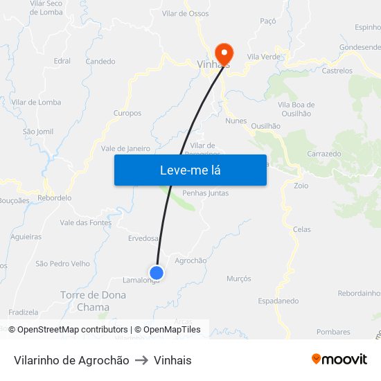 Vilarinho de Agrochão to Vinhais map