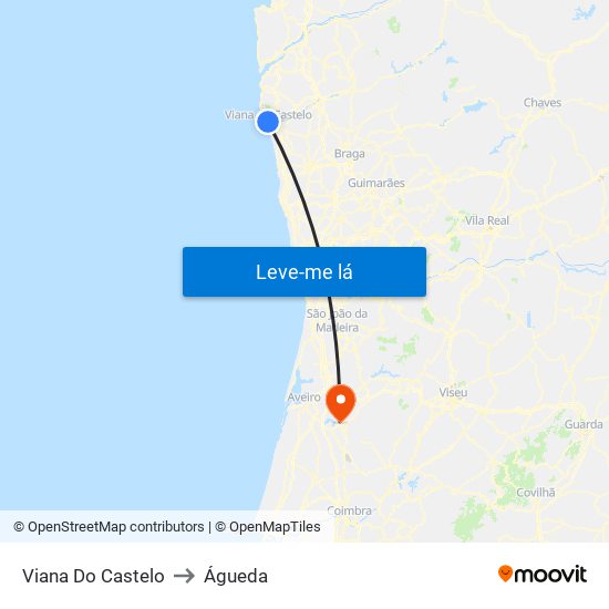 Viana Do Castelo to Águeda map