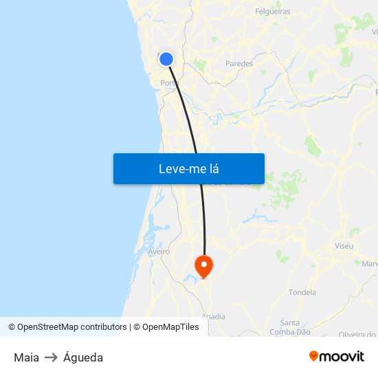 Maia to Águeda map