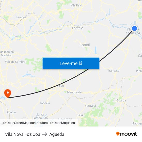 Vila Nova Foz Coa to Águeda map
