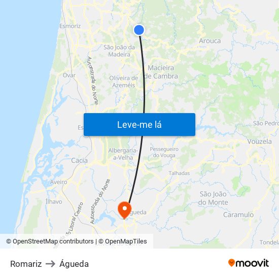 Romariz to Águeda map