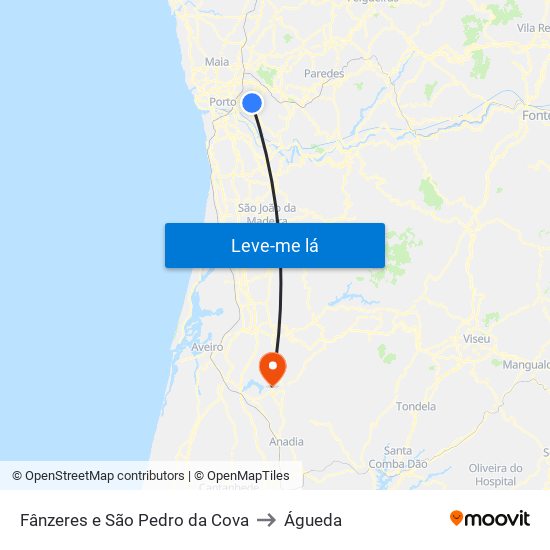 Fânzeres e São Pedro da Cova to Águeda map