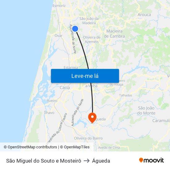 São Miguel do Souto e Mosteirô to Águeda map