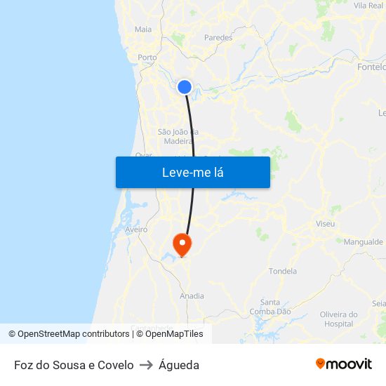 Foz do Sousa e Covelo to Águeda map