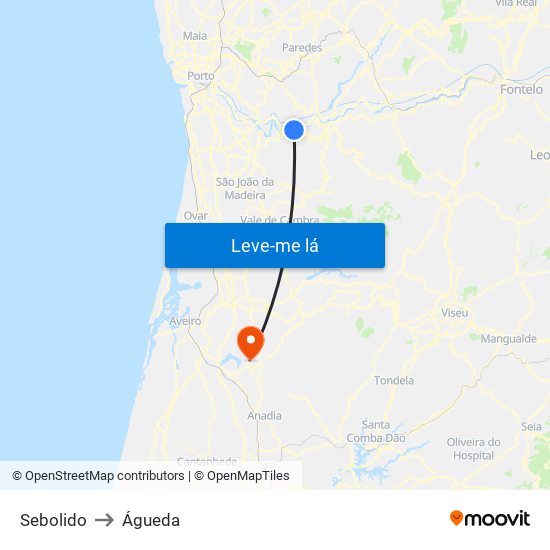 Sebolido to Águeda map