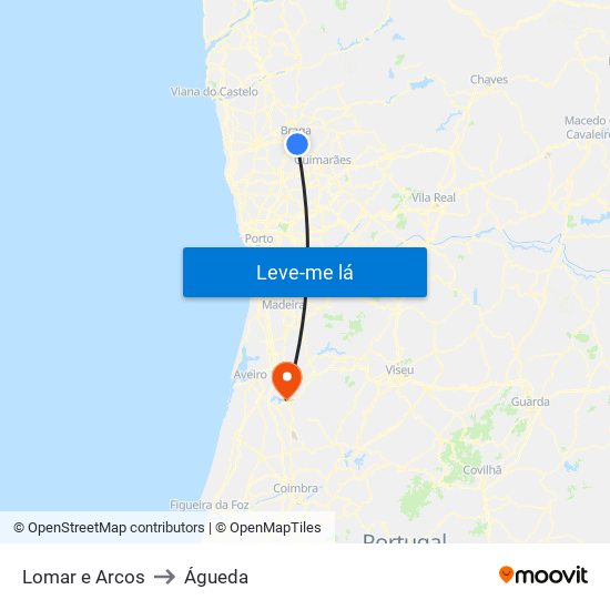 Lomar e Arcos to Águeda map