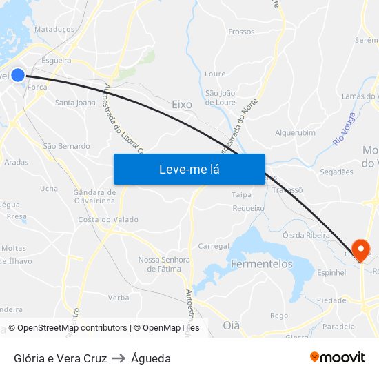 Glória e Vera Cruz to Águeda map