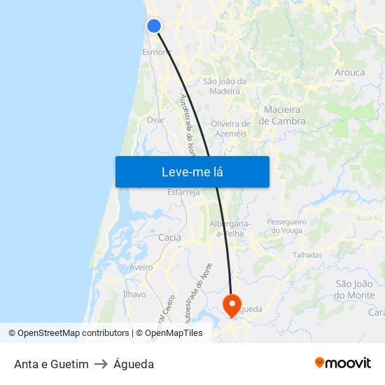 Anta e Guetim to Águeda map