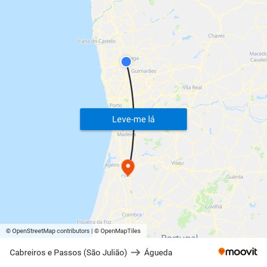 Cabreiros e Passos (São Julião) to Águeda map