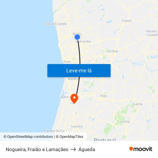 Nogueira, Fraião e Lamaçães to Águeda map